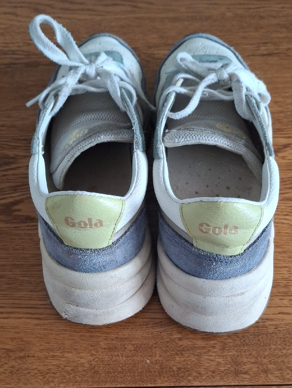 Gola Size 7.5 Saturn Quadrant Sneakers Tan And Blue Suede - Picture 3 of 8
